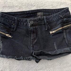 RtA Dark Denim Jean Shorts with Zipper Details